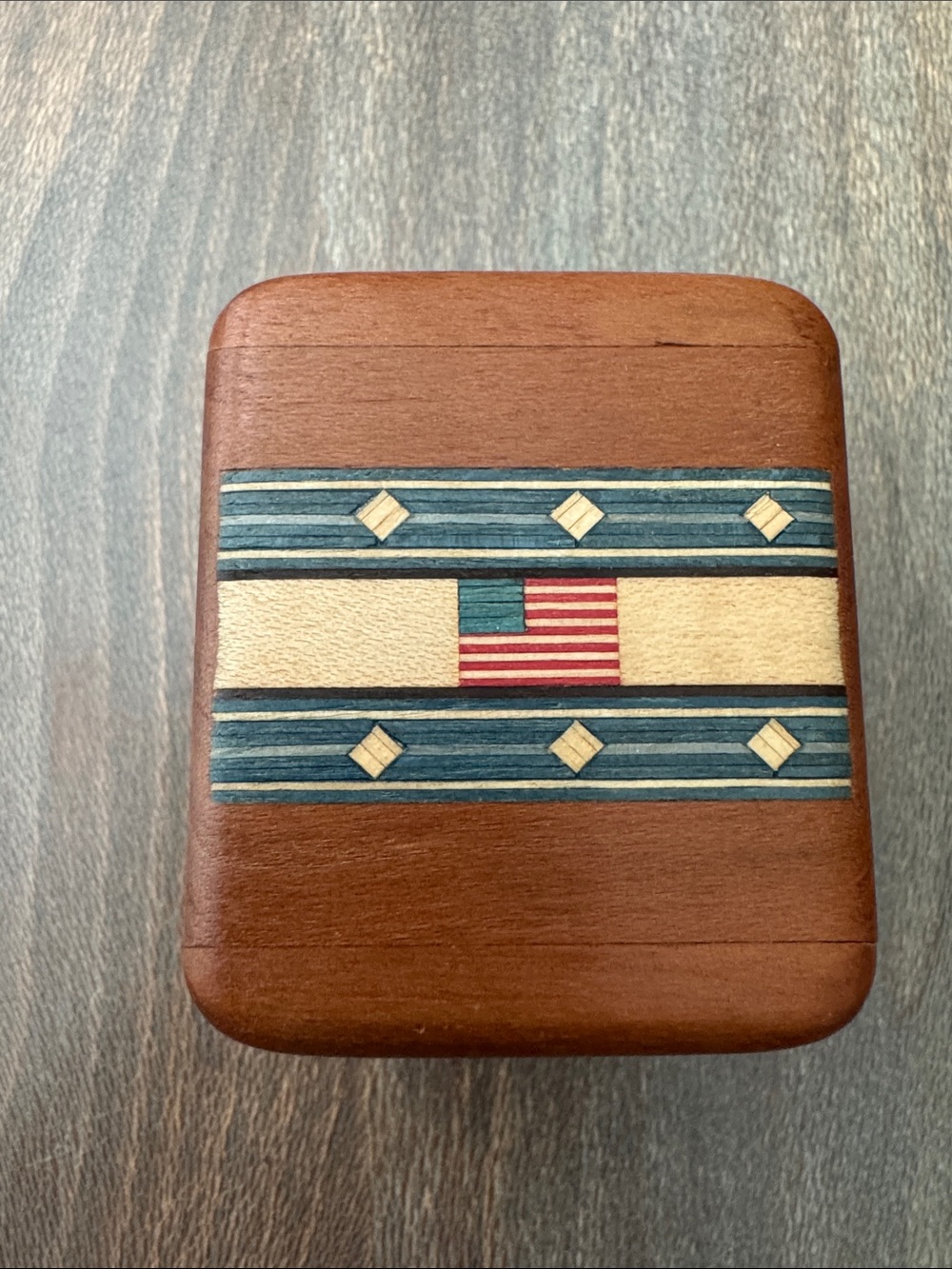 Handcrafted Wood stamp Roll Box with flag Inlay